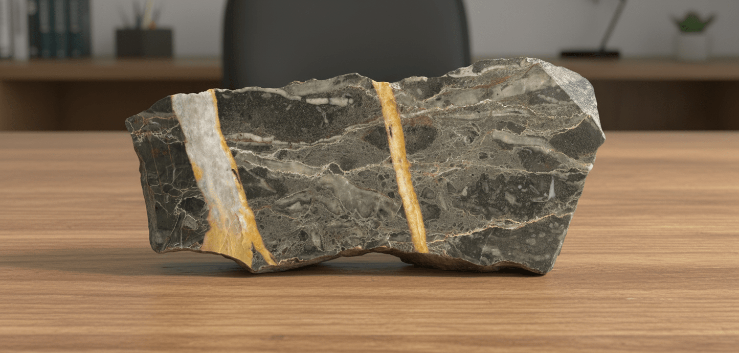 Habrůvecký vápenec se zkamenělinami a masivní kalcitovou žilou - Supreme Panthers