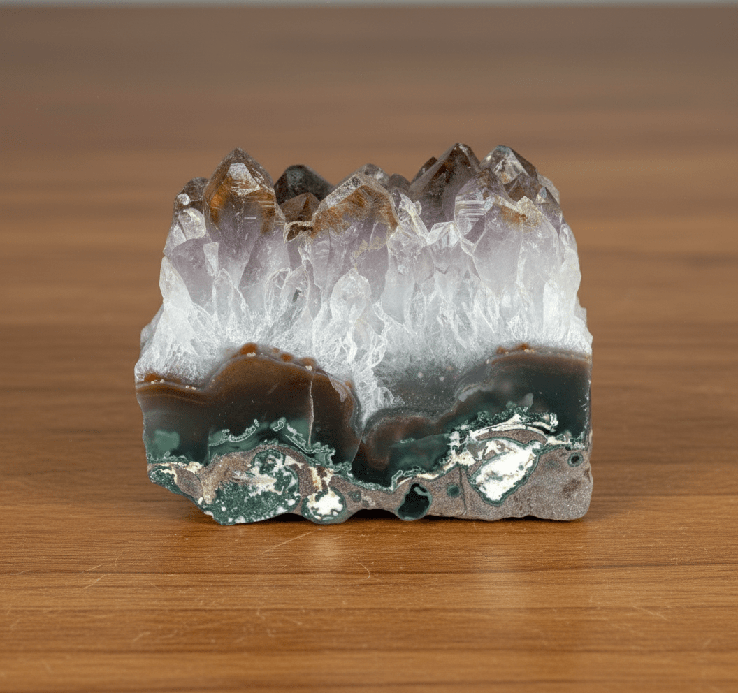 Leštěný ametyst s mechovým achátem a sagenitem - Supreme Panthers