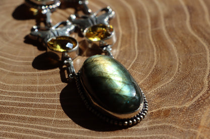 Náhrdelník labradorit a citrín – kabošon a fazet - Supreme Panthers