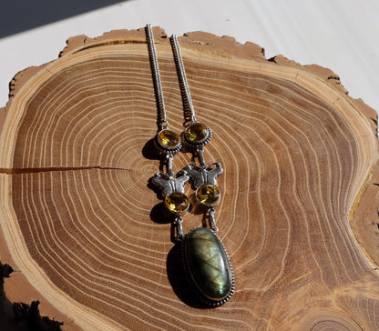 Náhrdelník labradorit a citrín – kabošon a fazet - Supreme Panthers