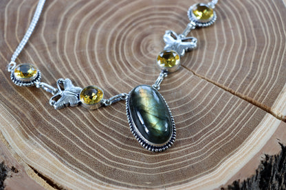 Náhrdelník labradorit a citrín – kabošon a fazet - Supreme Panthers