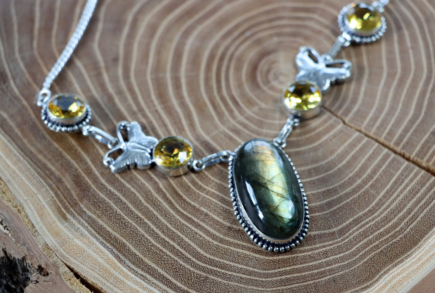 Náhrdelník labradorit a citrín – kabošon a fazet - Supreme Panthers