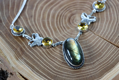Náhrdelník labradorit a citrín – kabošon a fazet - Supreme Panthers