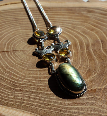 Náhrdelník labradorit a citrín – kabošon a fazet - Supreme Panthers