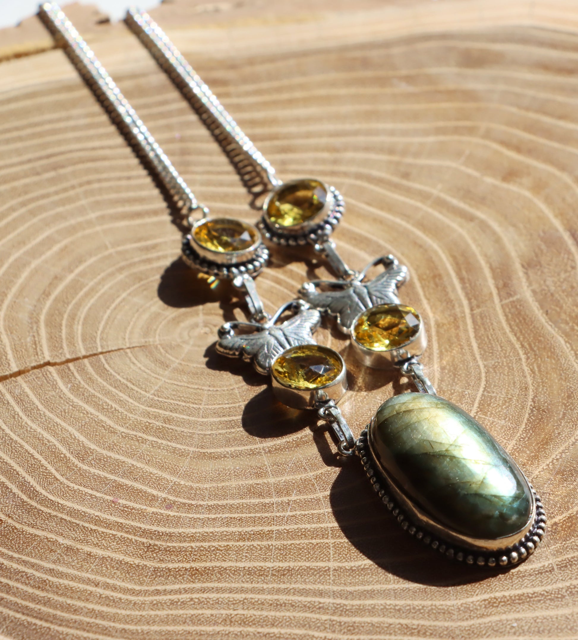 Náhrdelník labradorit a citrín – kabošon a fazet - Supreme Panthers