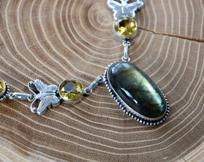 Náhrdelník labradorit a citrín – kabošon a fazet - Supreme Panthers