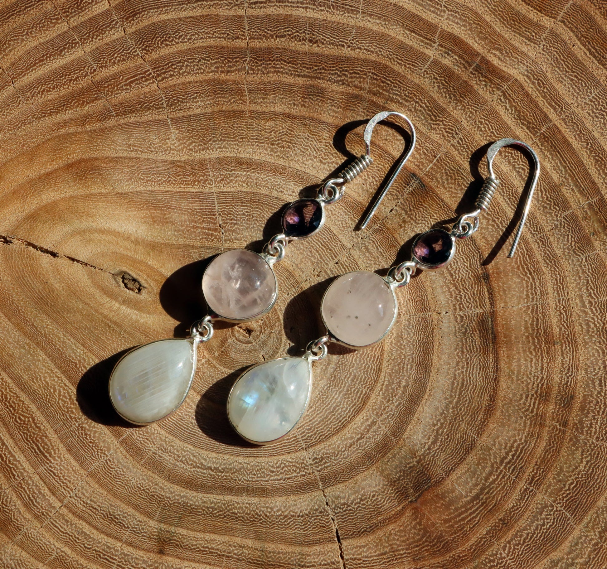 Náušnice ametyst fazetový růženín měsíční kámen - Supreme Panthers