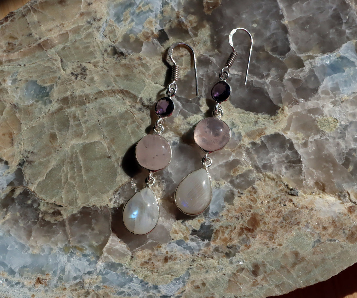 Náušnice ametyst fazetový růženín měsíční kámen - Supreme Panthers