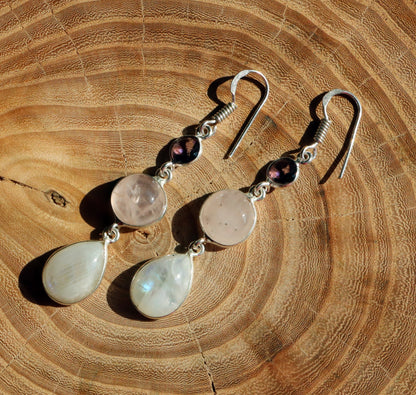 Náušnice ametyst fazetový růženín měsíční kámen - Supreme Panthers