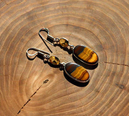 Náušnice citrín fazetový tygří oko - Supreme Panthers