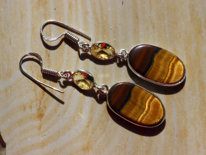 Náušnice citrín fazetový tygří oko - Supreme Panthers