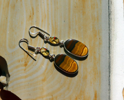 Náušnice citrín fazetový tygří oko - Supreme Panthers