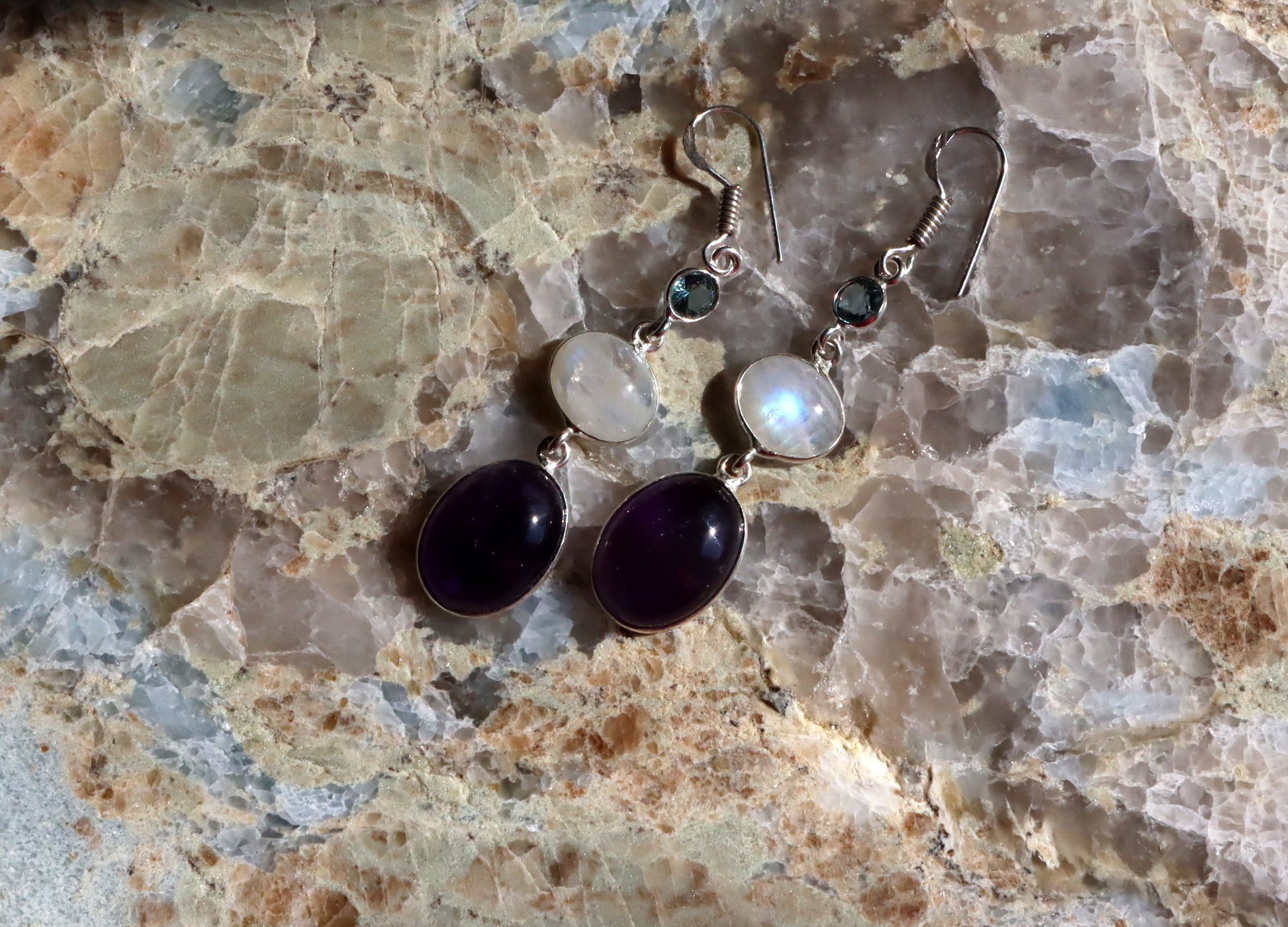 Náušnice topaz fazetový měsíční kámen ametyst - Supreme Panthers