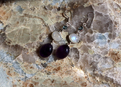 Náušnice topaz fazetový měsíční kámen ametyst - Supreme Panthers