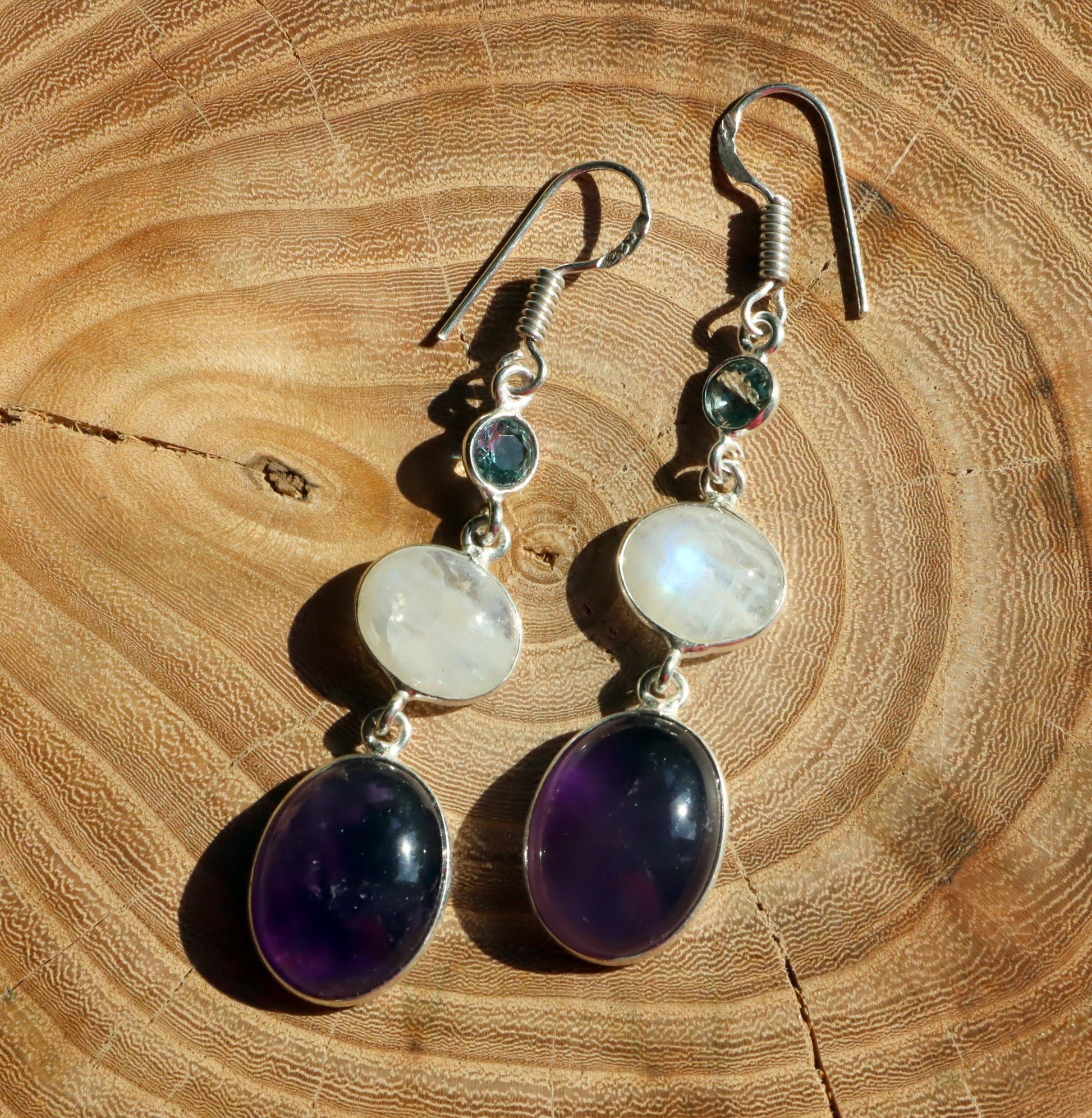 Náušnice topaz fazetový měsíční kámen ametyst - Supreme Panthers