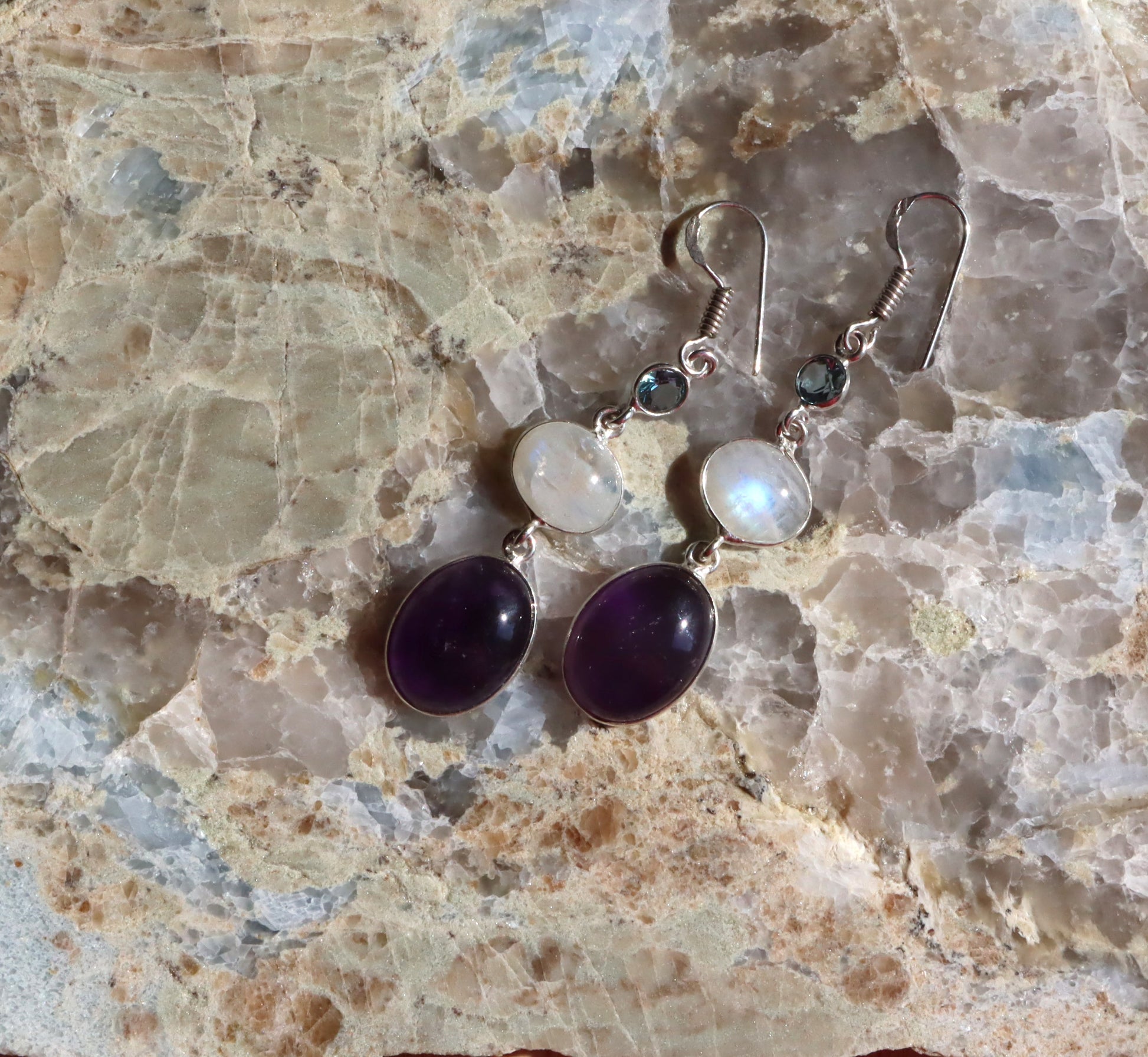 Náušnice topaz fazetový měsíční kámen ametyst - Supreme Panthers