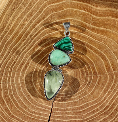 Přívěšek malachit chryzopras epidot v prehnitu - Supreme Panthers