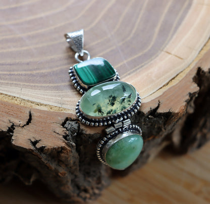 Přívěšek malachit chryzopras epidot v prehnitu - Supreme Panthers