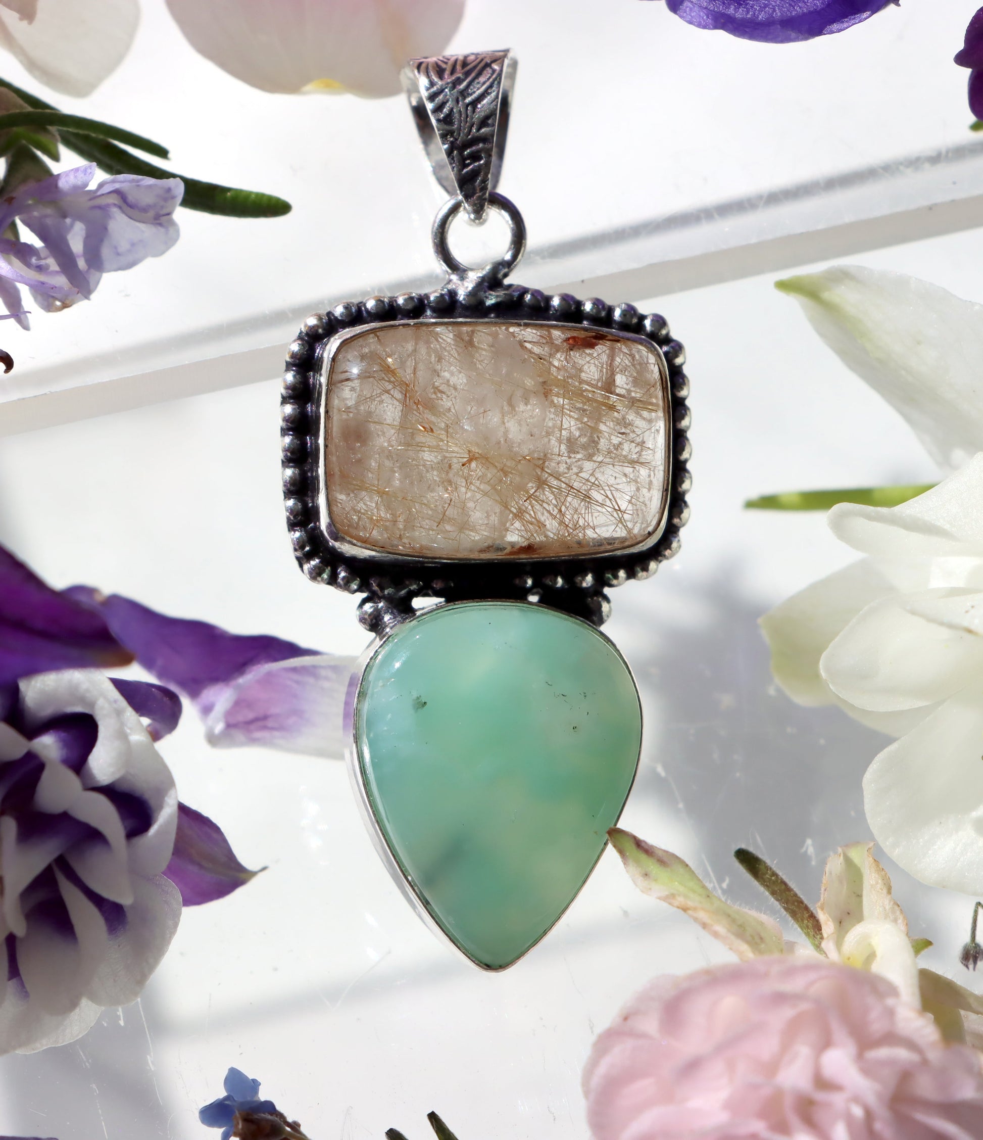 Přívěšek rutil v křišťálu chryzopras - Supreme Panthers