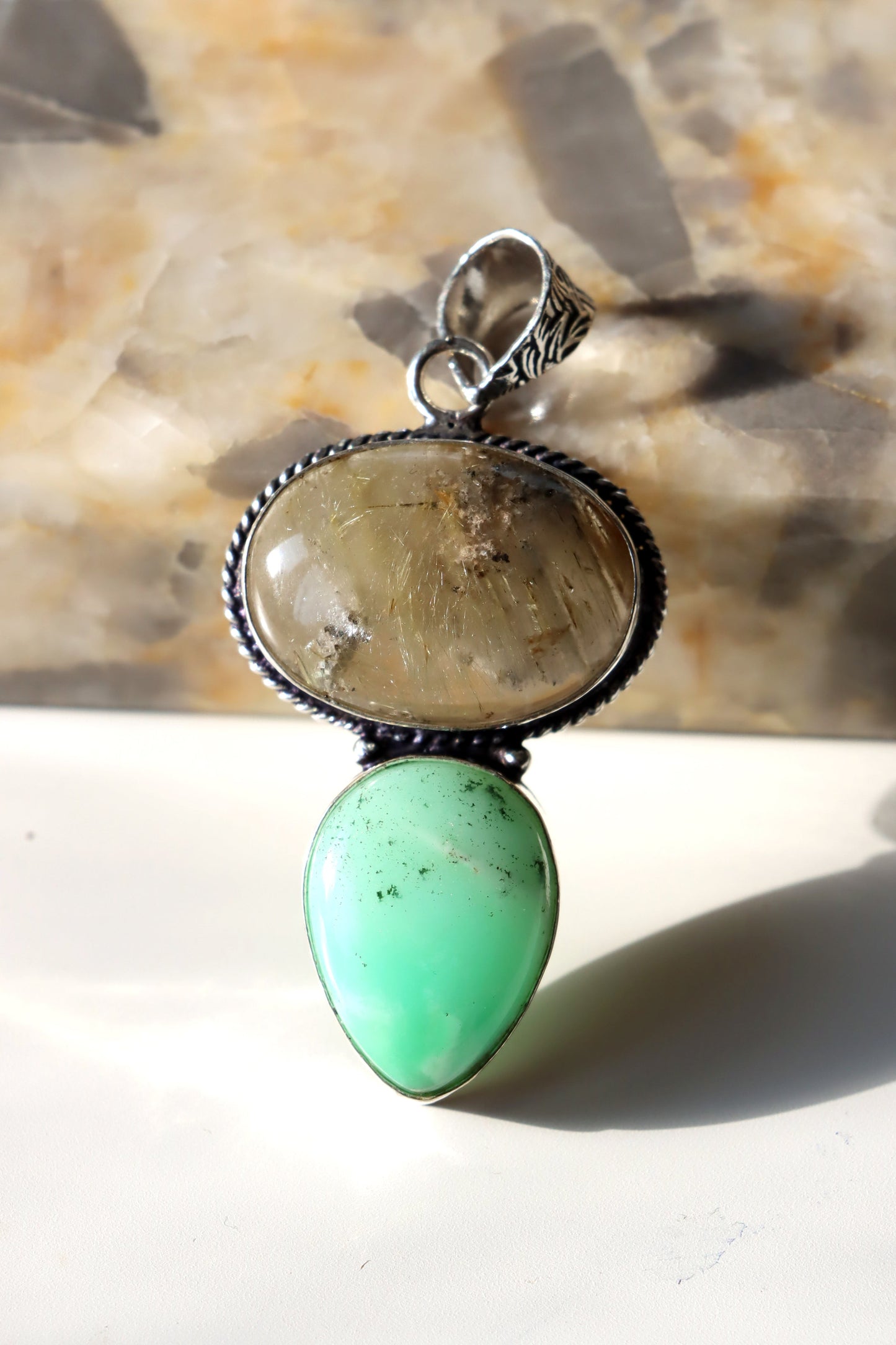 Přívěšek rutil v křišťálu chryzopras - Supreme Panthers