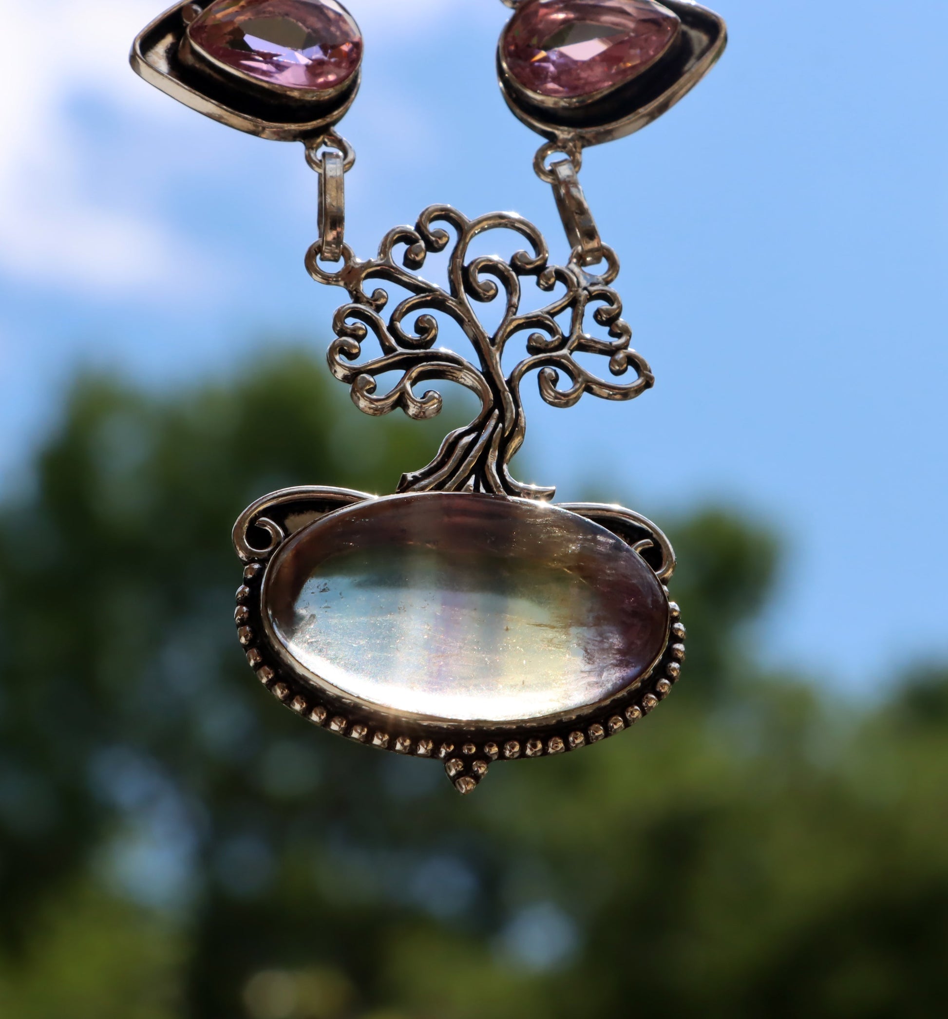 Souprava „Strom duhy – Fluorit & ametyst“, náhrdelník+náušnice - Supreme Panthers