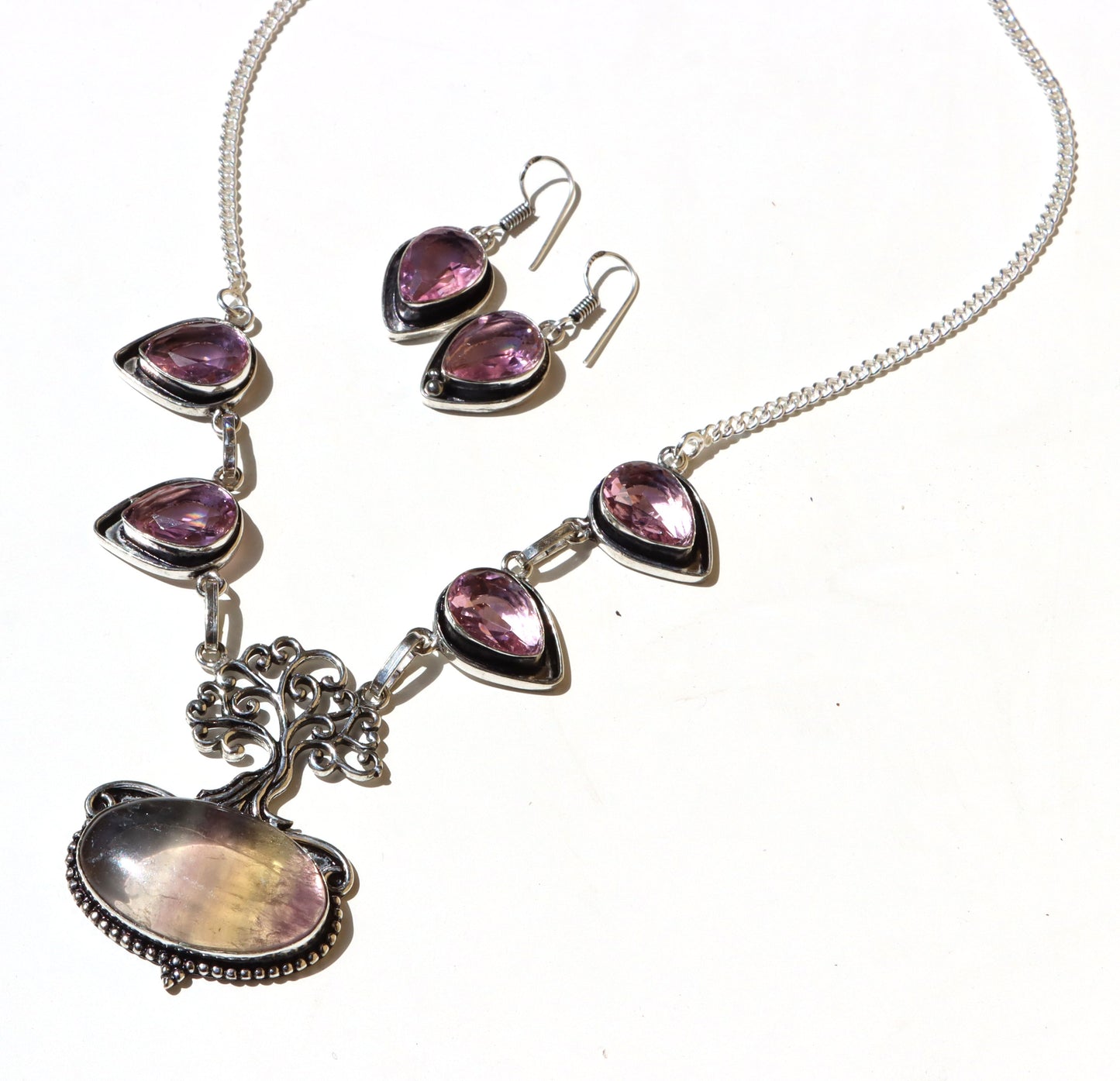 Souprava „Strom duhy – Fluorit & ametyst“, náhrdelník+náušnice - Supreme Panthers