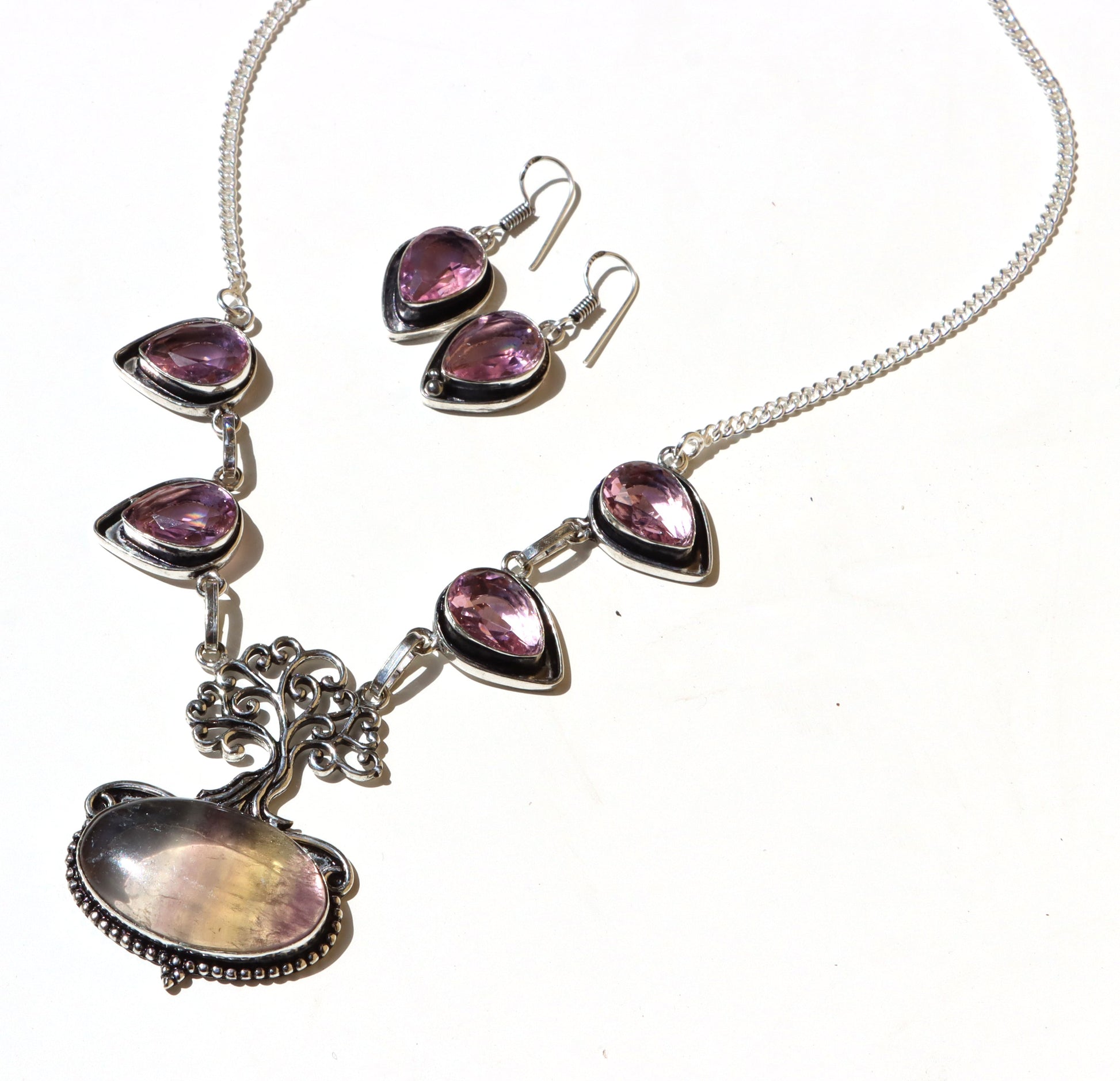 Souprava „Strom duhy – Fluorit & ametyst“, náhrdelník+náušnice - Supreme Panthers