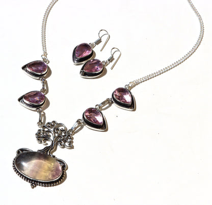 Souprava „Strom duhy – Fluorit & ametyst“, náhrdelník+náušnice - Supreme Panthers