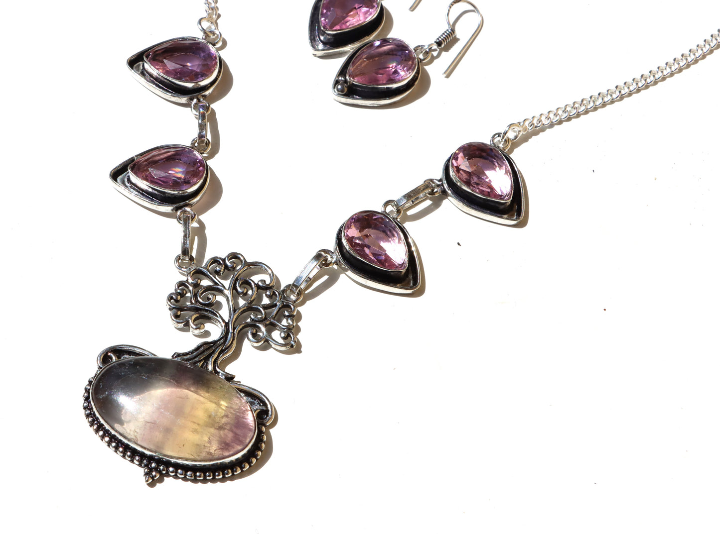 Souprava „Strom duhy – Fluorit & ametyst“, náhrdelník+náušnice - Supreme Panthers